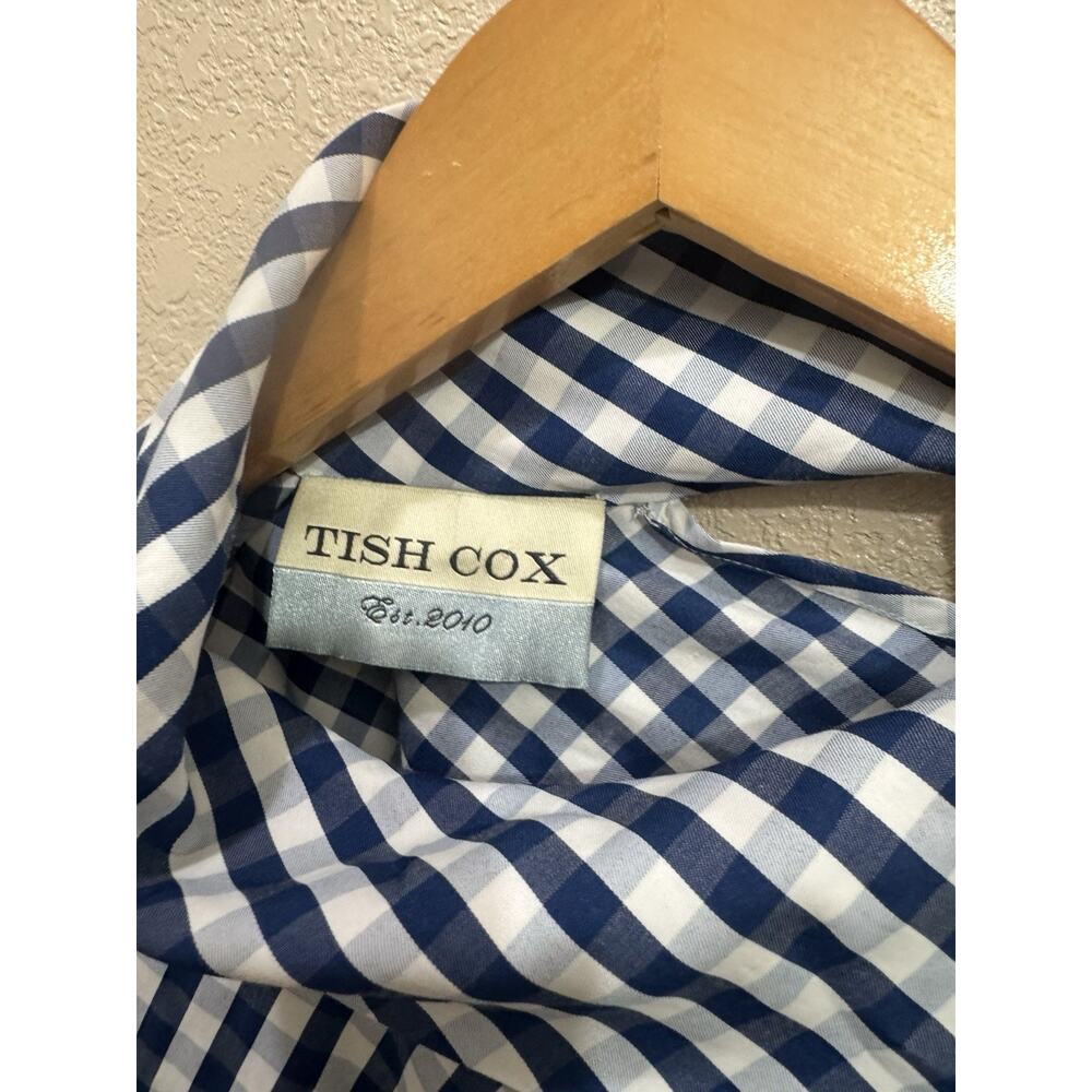 Tish Cox Blue & White Gingham Mini Dress with Neck Tie - Picture 3 of 7